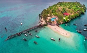 Aerial view of Prison Island and its jetty