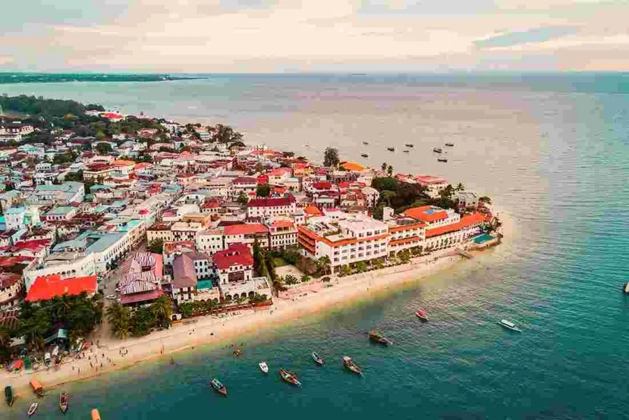Aerial view of Stone Town and its seafront